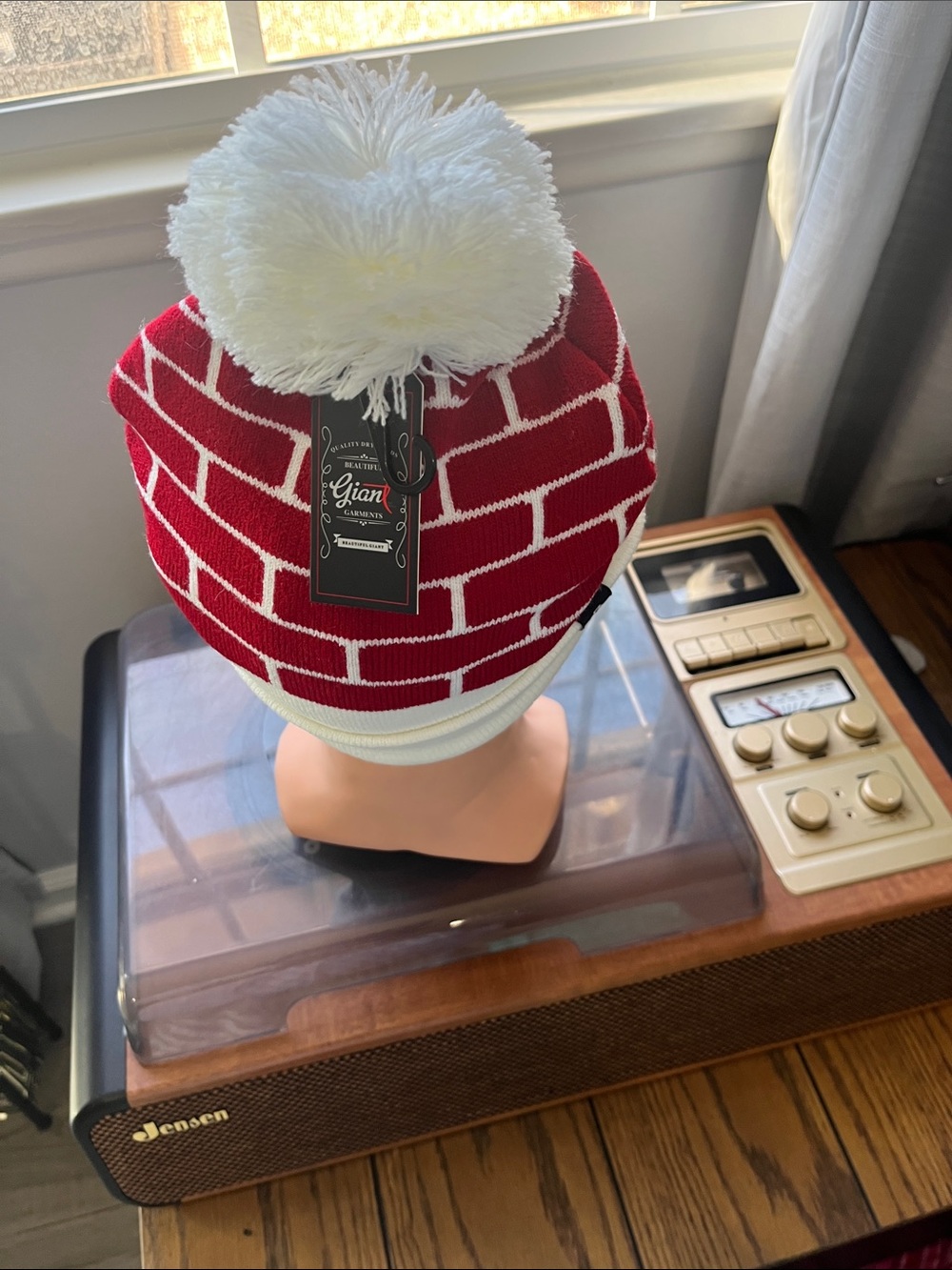 Holiday Candy Cane Pom Beanie - Red & White - Picture 3 of 3